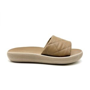 Ancient Greek Sandals Synefoula Quilted Taupe Leather Slides Size 7